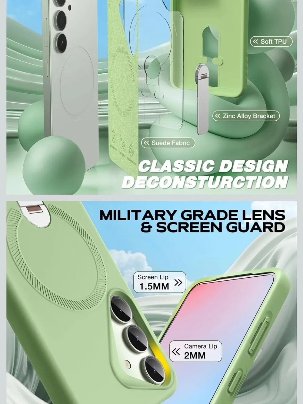 Samsung Galaxy S25 Plus Silicone Phone Case with Metal Kickstand - Green